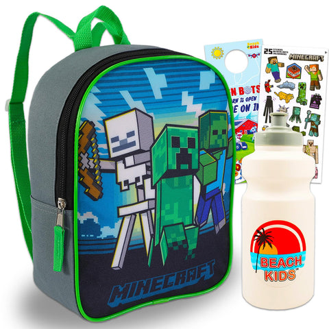 Minecraft Mini Backpack for Boys - Bundle with 11" Minecraft Backpack for School Plus Stickers, Water Bottle, More | Small Backpack for Kids Minecraft