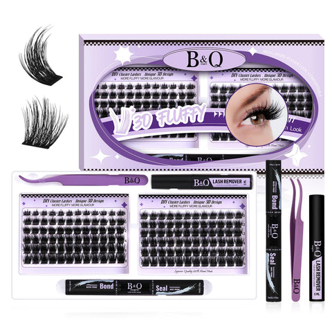 B&Q Lash Extension Kit Fluffy Volume Eyelash Extension Kit 144 PCS 3D Effect Lash Clusters DIY Lash Extension Kit With Applicator Tool for Self Application at Home?3D03 Kit,8-18MIX?