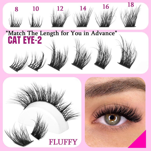 Cat Eye Lash Clusters Natural Wispy Cluster Eyelash Extensions C Curl Lash Extension 4 Styles Individual Eyelashes Left & Right DIY False Eyelashes by Geeneiya (192Pcs, 12Pairs, Thin Band)