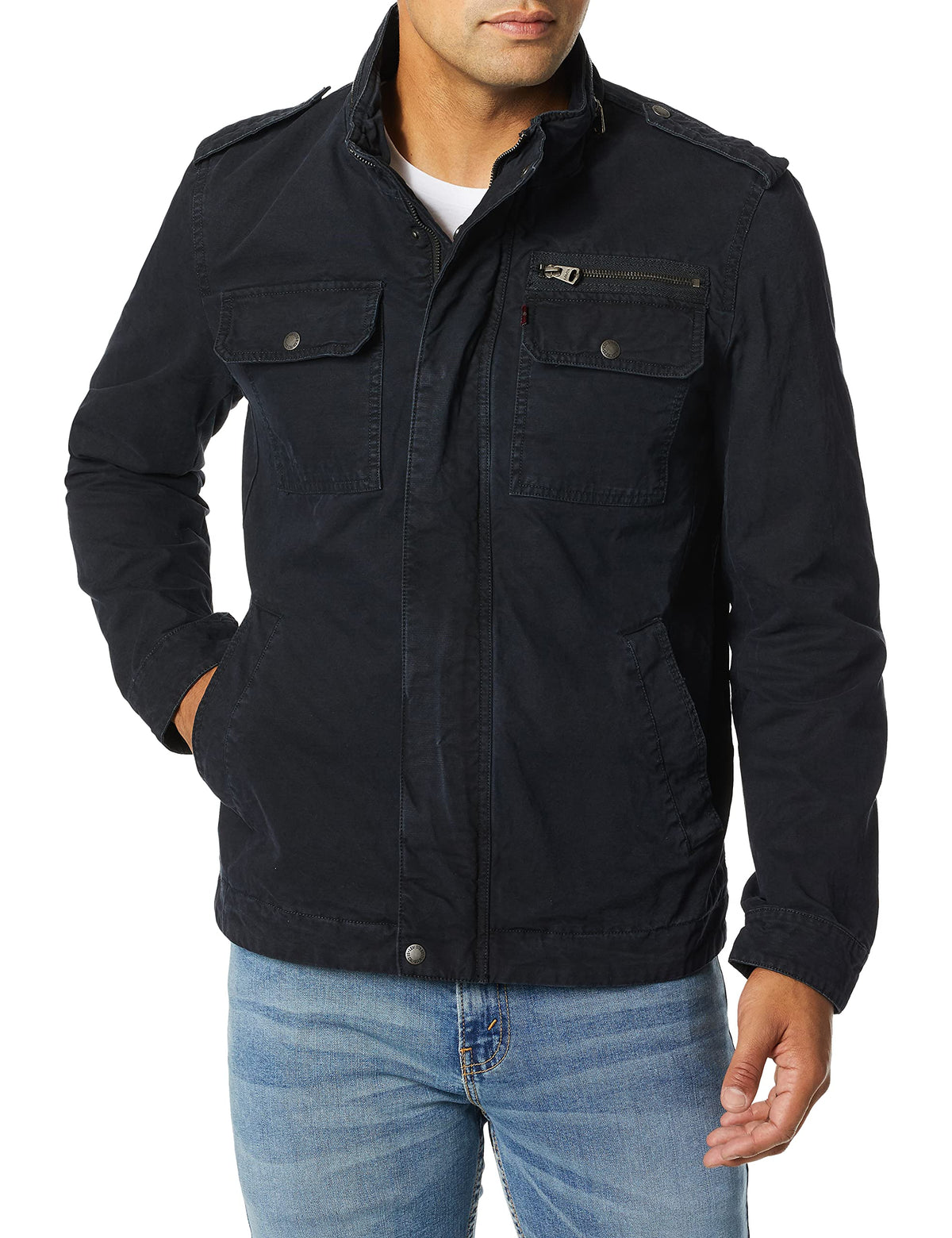 Levi's Men's Washed Cotton Two Pocket Military Jacket (Standard and Big & Tall), Navy Unfilled, Large