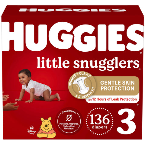 Huggies Size 3 Diapers, Little Snugglers Baby Diapers, Size 3 (16-28 lbs), 136 Count