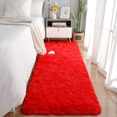 Chicrug Soft Runner Rugs for Bedroom Living Room Plush Fluffy Rug 2x6 Feet, Shag Furry Area Rug Carpet Non Shedding for Nursery Children Kids Girls Room Home Decorative, Red