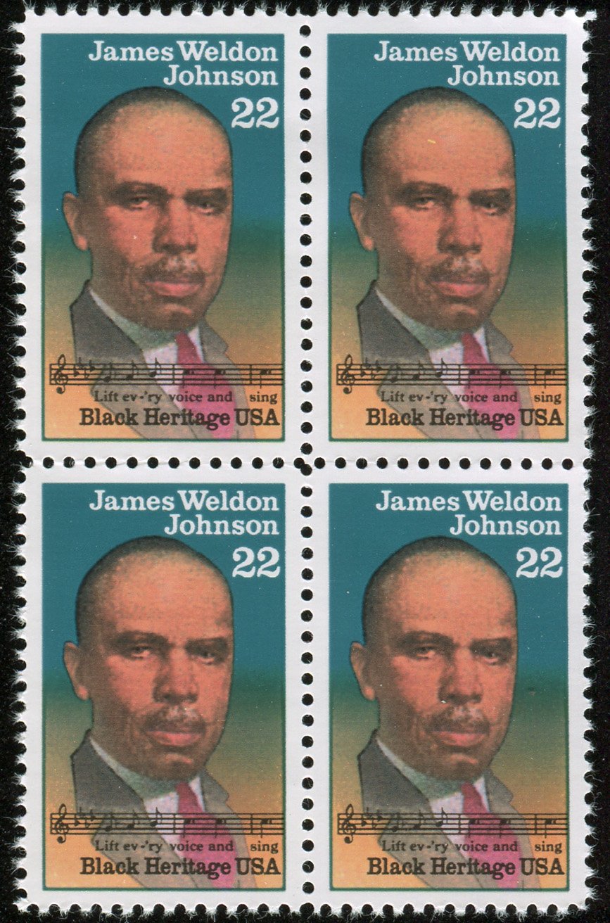 JAMES WELDON JOHNSON ~ BLACK HERITAGE ~ BLACK HISTORY ~ EARLY CIVIL RIGHTS ACTIVIST ~ NAACP #2371 Block of 4 x 22Ã‚Â¢ US Postage Stamps