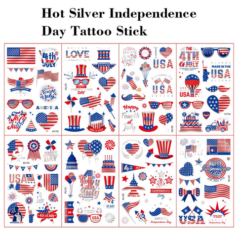 White Blue Red Temporary Tattoo 4th of July Fake Tattoos Patriotic Party Tattoo Supplies Independence Day Tattoo Stickers Decals Memorial Day USA Waterproof Tattoo Decorations for Adults 10PCS