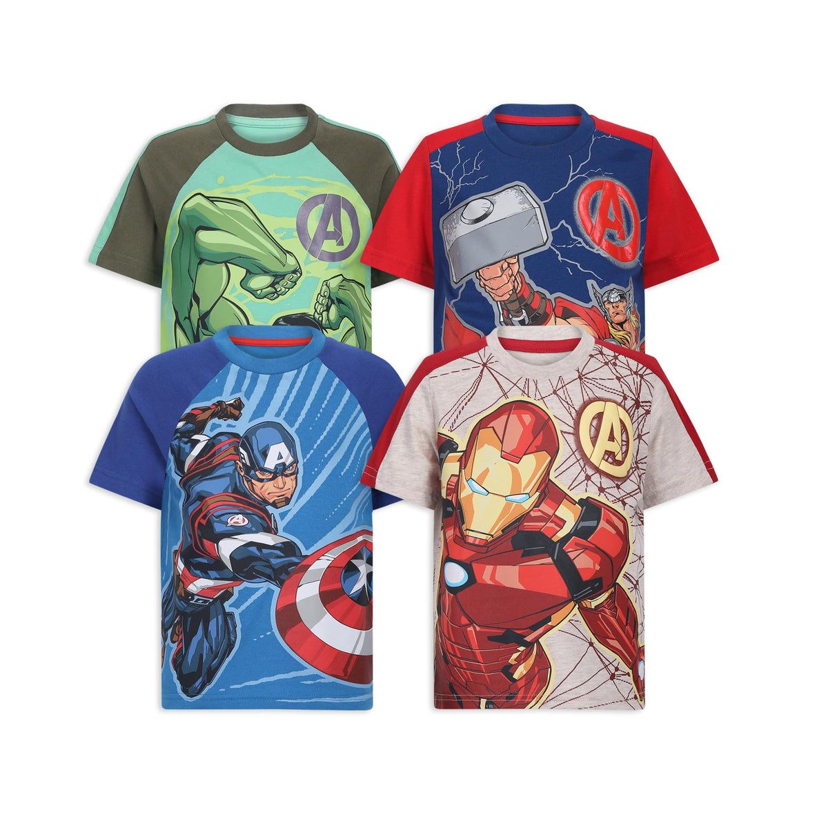 Marvel Avengers Boys 4 Pack Short Sleeve T-Shirts for Toddlers and Big Kids