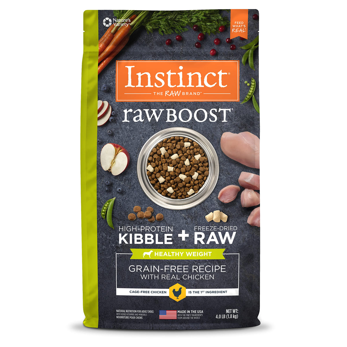 Instinct Raw Boost Healthy Weight Grain Free Recipe with Real Chicken Natural Dry Dog Food, 4 lb. Bag