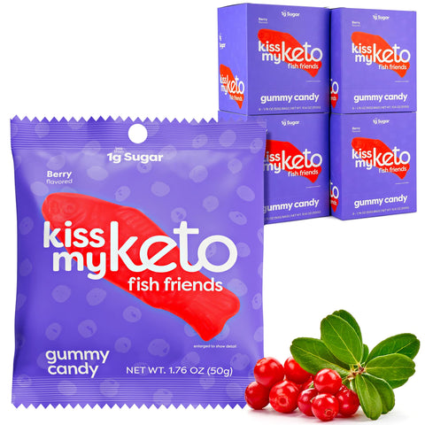 Kiss My Keto Gummies Candy - Low Carb Candy Gummy Fish, Keto Snack Pack - Healthy Candy Gummys - Vegan Candy, Keto Gummy Candy - Keto Candy Gummies (24-pack)