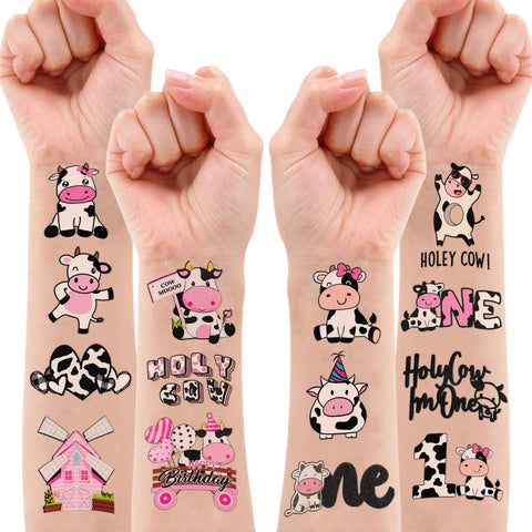 Holy Cow Im One Temporary Tattoos 8 Sheets 70 PCS Cow First Party Decorations Supplies Favors Farm Cow Theme Birthday Cute Stickers Christmas Gifts for Boys Girls Class School Prizes Carnival