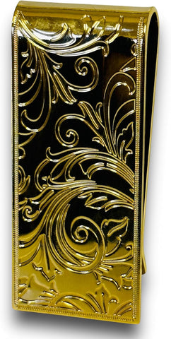 Exquisite Gifts for Men Luxury Real 24k Gold Plated Stainless Steel Money Clip | Hand-Engraved Style | Hand-Polished | Cash Holder | Banknote Clip | British Craftsmanship | C.O.A and Gift Envelope |,