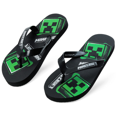 Minecraft Boys Sliders or Flip Flops for Beach and Pool - Boys Gifts (Black Flip Flop, 11-11.5 US)