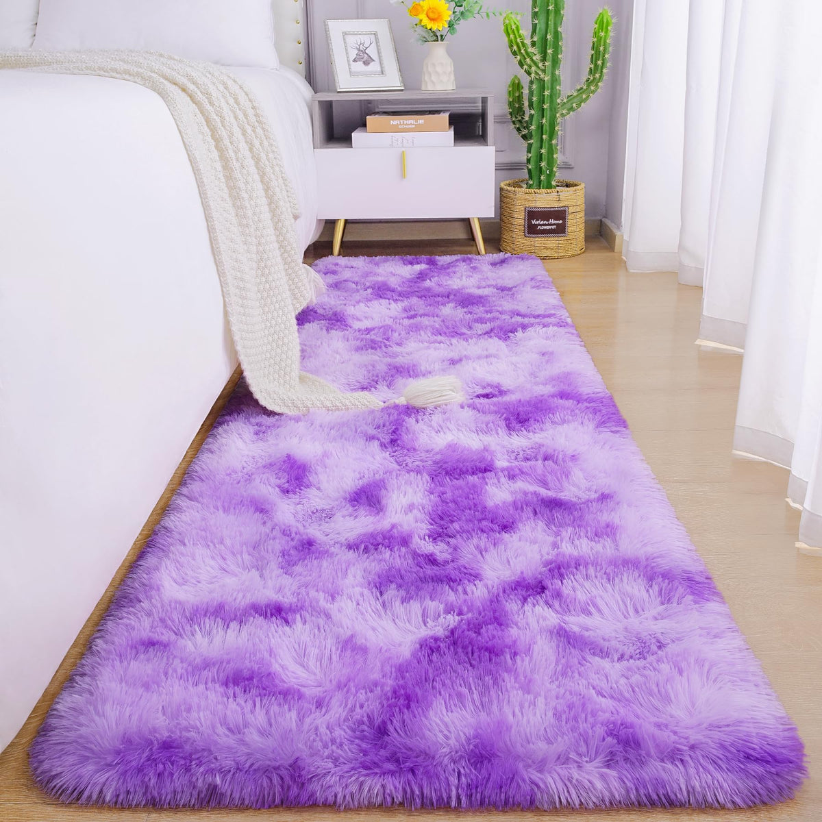 Chicrug Cute Purple Area Rug for Girls Bedroom, 2x6 Feet Fluffy Kids Rug for Room Decor, Shag Soft Dorm Playroom Rug, Bedside Rug for Baby Nursery Room