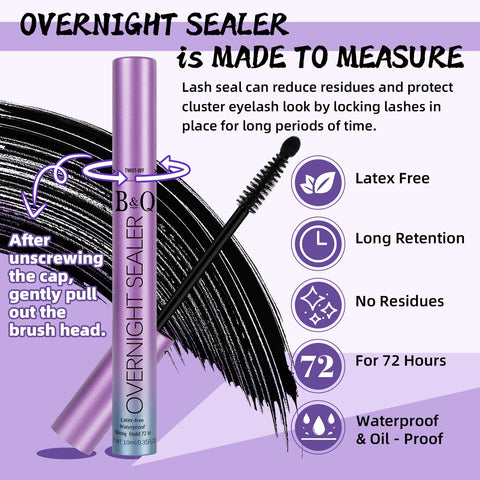 B&Q Lash Seal 10ml Overnighter Lash Sealer for Cluster Lashes Waterproof Lash Sealant for Eyelash Extension Lash Extension Sealant Long Lasting Lock the Lash Bond (Black Seal 10ml)