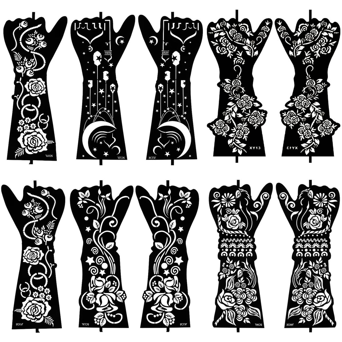 10 Sheets Henna Tattoo Stencil Kit - Temporary Tattoo Stencils for Hands and Forearm, Indian Inspired Designs - Self-Adhesive Tattoo Stickers