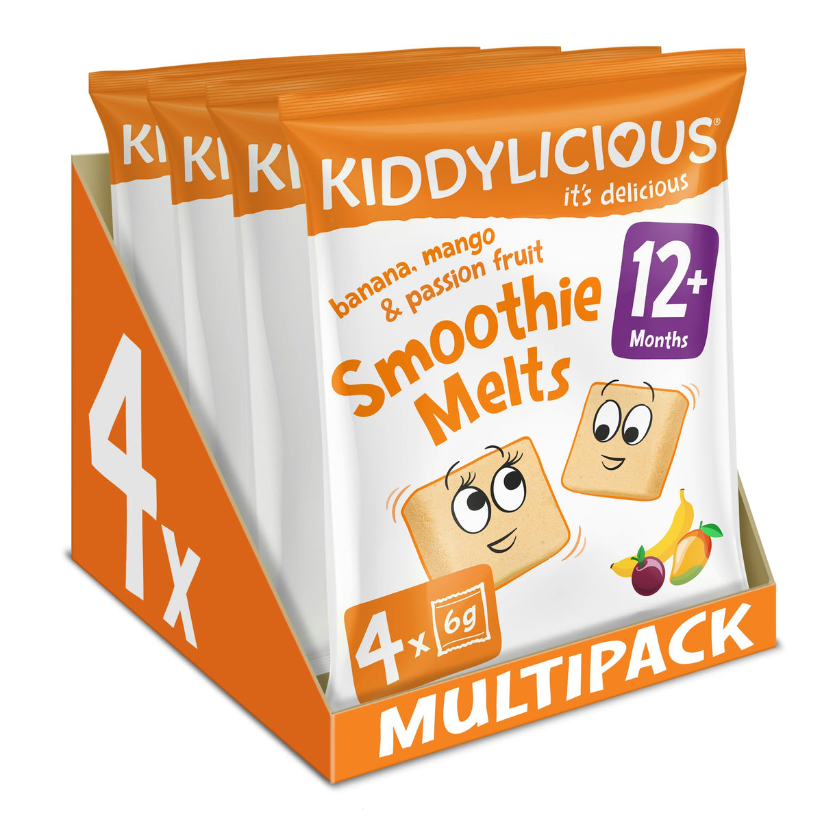 Kiddylicious Banana, Mango & Passionfruit Smoothie Melts - Delicious Snacks for Kids - Suitable for 12+ Months - 4 Packs of 4 (16 Total)