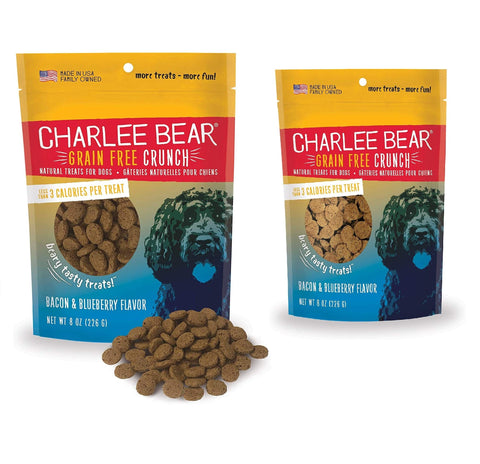 Charlee Bear Crunch Bacon & Blueberry Flavor Dog Treat and Snack (2 Pack) 8 oz Each