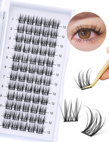 wiwoseo Lash Clusters DIY Cluster Eyelashes Extensions 72 Clusters Lashes D Curl Lashes Natural Volume Individual Lashes Eyelash Clusters Extensions Wispy Lashes Cluster DIY at Home