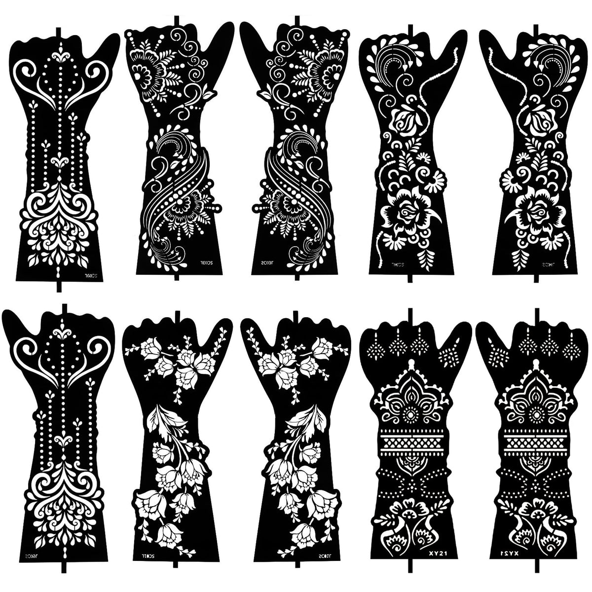 10 Sheets Temporary Tattoo Stencils - Henna Tattoo Stencil Kit, Self-Adhesive Indian Arabian Templates for Hand and Body Paint - New Designs, Temporary Tattoo Stickers