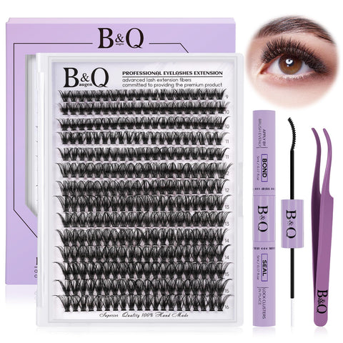 B&Q Lash Extension Kit for Beginners 280pcs Eyelash Extension Kit 40D 9-16 Mixed Lash Clusters Kit D Curl Lash Kit with Lash Bond and Seal Individual Lashes Kit DIY (KIT,40D-D-9-16MIX)