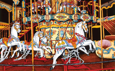 SUNSOUT INC - Carousel at The Fair - 550 pc Jigsaw Puzzle by Artist: Thelma Winter - Finished Size 15" x 24" - MPN# 62701