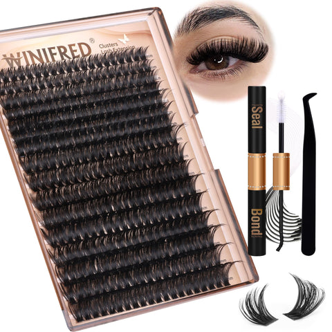 Lash Extension Kit 320Pcs Eyelash Clusters Kit Thick Lash Clusters 80D Individual Lashes Volume Lash Kit 8-18mm DIY Cluster Lashes with Lash Bond and Seal Lash Tweezers by Winifred