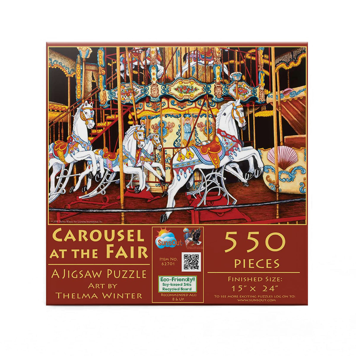 SUNSOUT INC - Carousel at The Fair - 550 pc Jigsaw Puzzle by Artist: Thelma Winter - Finished Size 15" x 24" - MPN# 62701