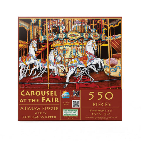 SUNSOUT INC - Carousel at The Fair - 550 pc Jigsaw Puzzle by Artist: Thelma Winter - Finished Size 15" x 24" - MPN# 62701