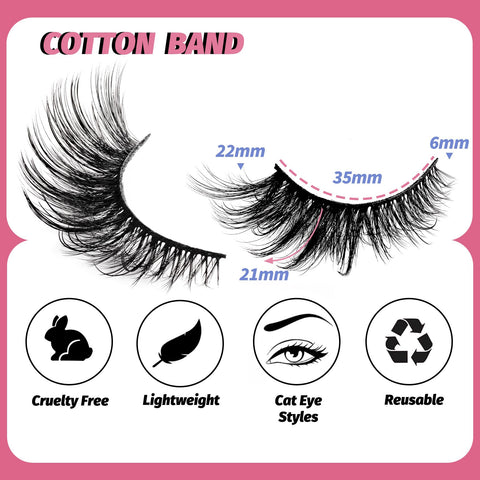 Veleasha Lashes Kit with Glue & Tweezer Cat Eye Lashes that Look Like Extensions Fluffy Faux Mink Lashes Wispy Fox Eye Lashes Natural Look 7 Pairs Fake Eyelashes Pack (Cat Eye)