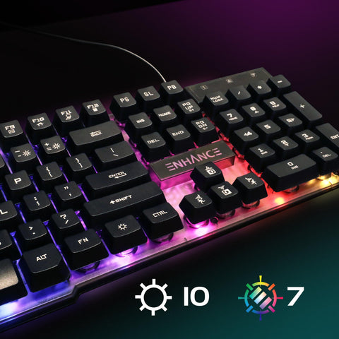 ENHANCE Voltaic 2 Gaming Keyboard - LED Backlit Membrane Keyboard with a Clear, Circuit Design, Mechanical Feeling Keyboard with Multimedia Keys, 19KRO, Anti-Ghosting - Ergonomic Keyboard for PC