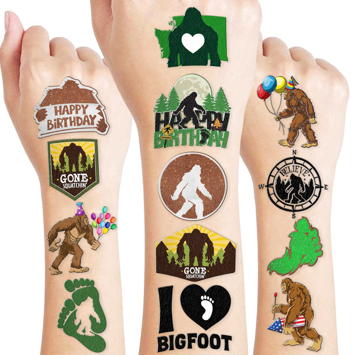 Bigfoot Temporary Tattoos 10 Sheets 100 PCS Bigfoot Jungle Party Decorations Favors Supplies Sasquatch Theme Birthday Cute Stickers Christmas Gifts for Boys Girls Class School Prizes Carnival