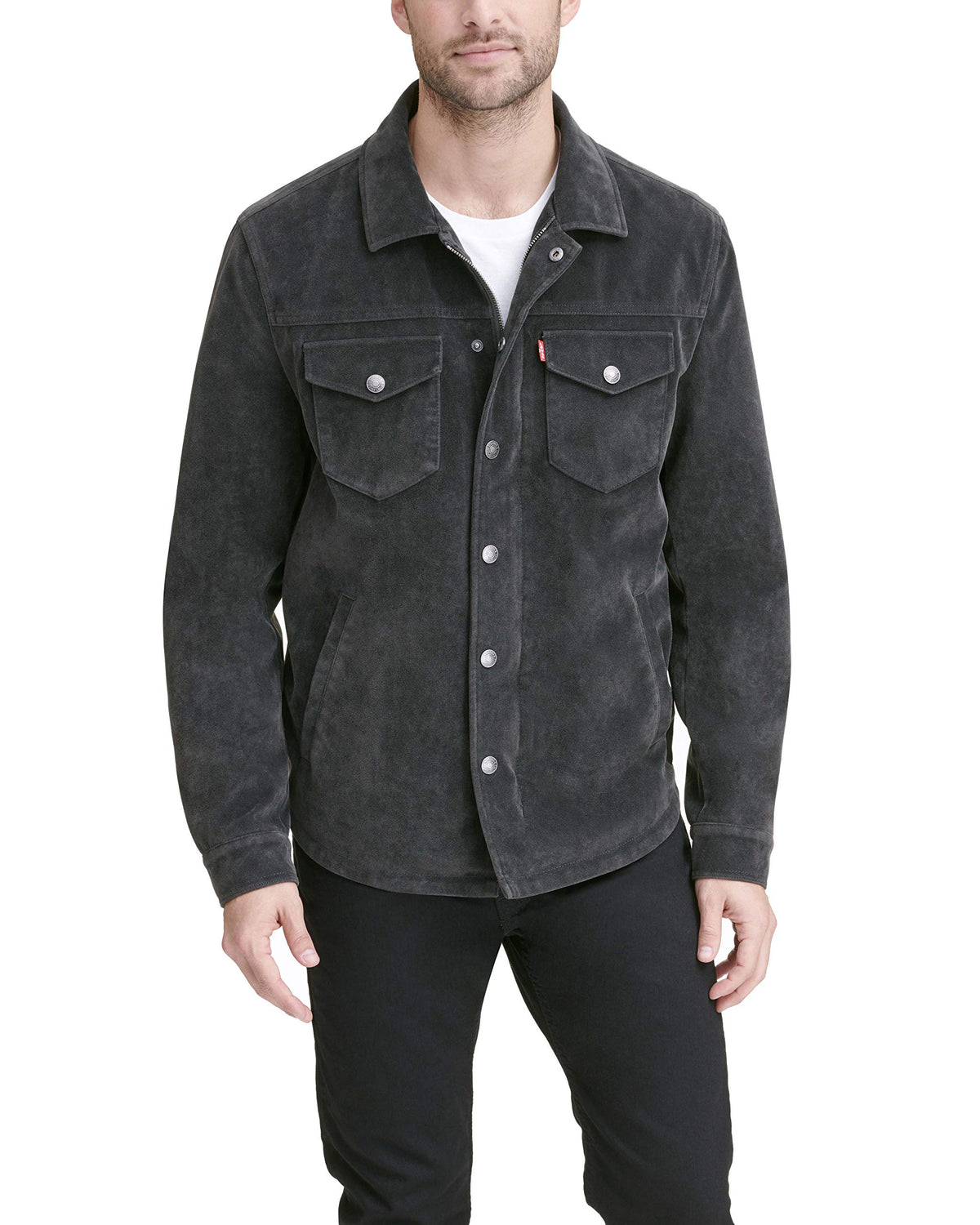 Levi's Men's Leather Shirt Jacket, Charcoal Faux Suede, X-Small