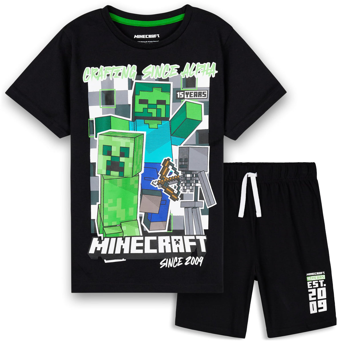 Minecraft Boys Short Pajamas Set, Soft Breathable 2 Piece Lounge Wear Set - Boys Gifts (Black, 11-12 Years)