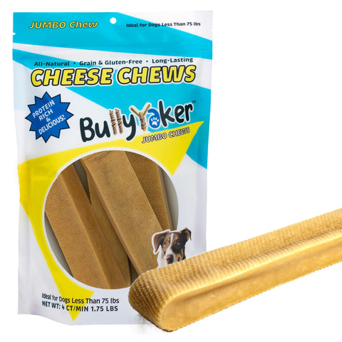 BULLYYAKER Cheese Chews: Himalayan Yak Cheese Dog Chews- Natural, Healthy & Long Lasting Dog Treats - Grain, Gluten & Lactose-Free Rawhide Alternatives, Jumbo 4 Pack, 28 Oz