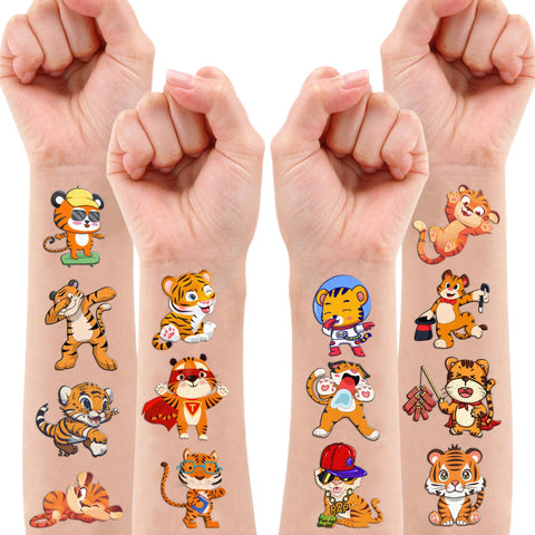 100PCS Tiger Temporary Tattoos Stickers Theme Wild Safari Jungle Zoo Animal Birthday Party Decorations Favors Supplies Cute Tattoo Sticker Gifts For Boys Girls School Prizes Rewards Carnival Christmas