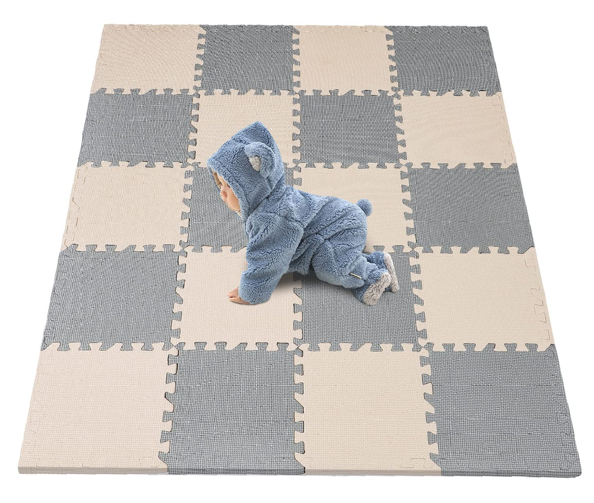 YORKING 20Pcs Foam Play Mat 30x30x1cm EVA Foam Baby Play Mats Thick Soft Floor Interlocking Mat Gray Beige Foam Floor Puzzle Mat for Childrens Play and Crawl