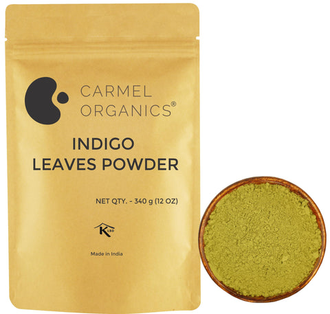 Indigo Leaves Powder (340 Grams) for Hair Colour by CARMEL ORGANICS | Natural | No Added colour or Preservatives | Avuri Akulu Powder | Indigofera tinctoria Powder