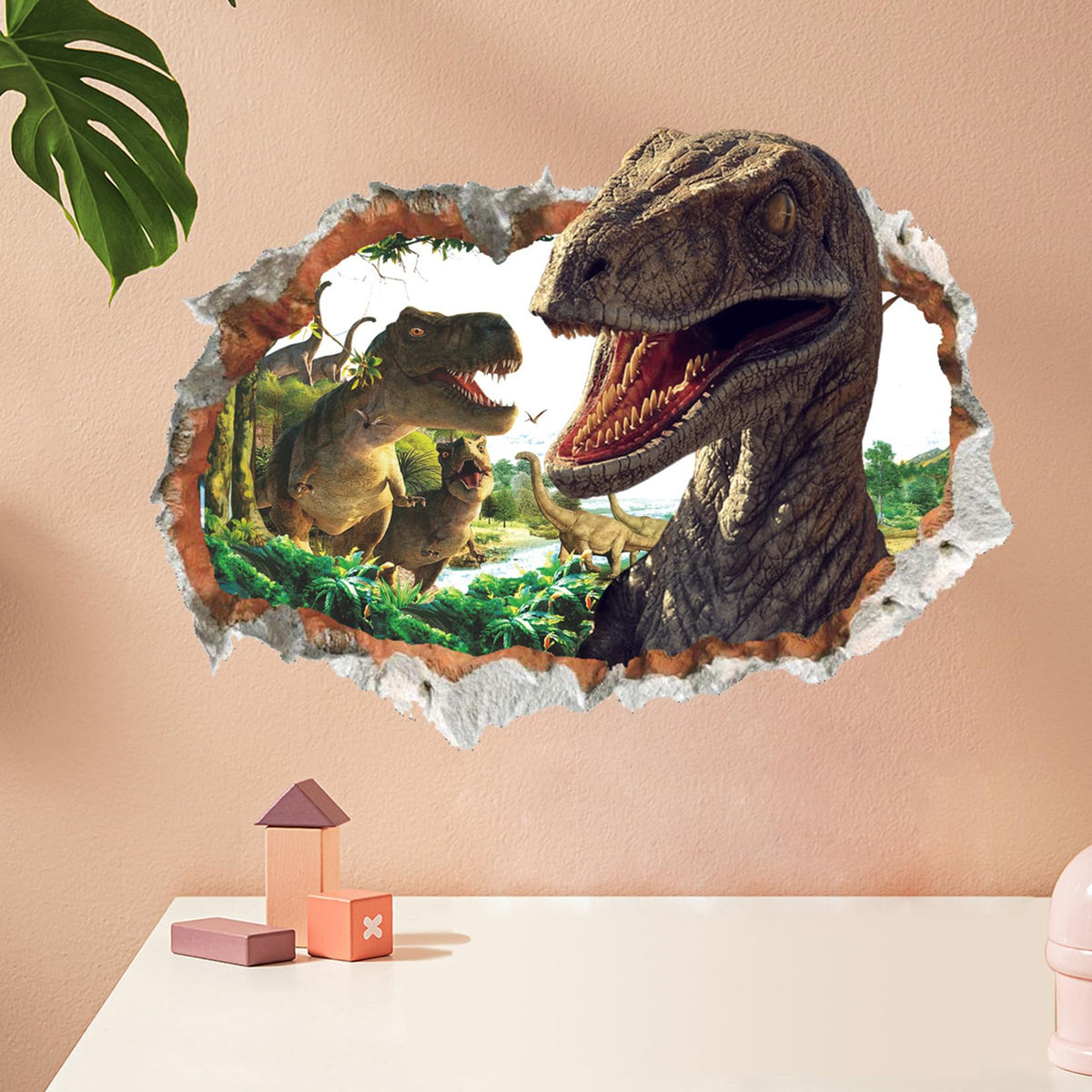 Wall Tattoo Dinosaur 3D Children's Room Wall Sticker Hole in the Wall Wall Sticker Dino for Bedroom Teenagers' Room Children Sticker Wall Sticker DIY Wall Sticker