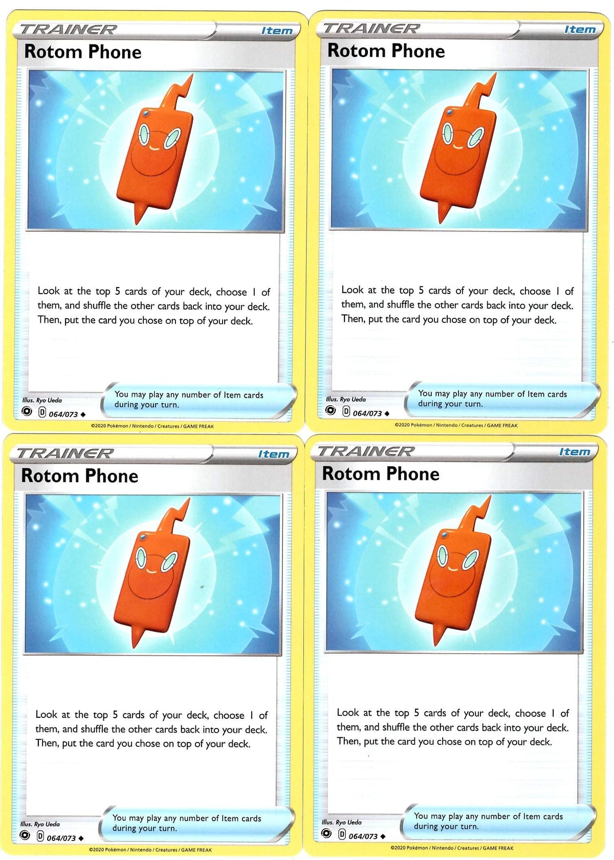 Rotom Phone - 064/073 - Champion's Path - Pokemon Trainer Card Lot - x4 Playset