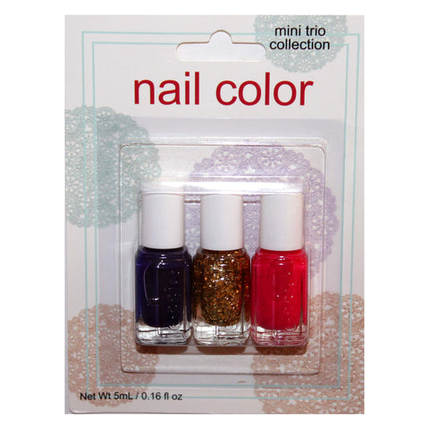 Essie (1) Pack Nail Color Mini Trio Collection Holiday Edition - Point of Blue (Dark Purple), Rock at The Top (Gold Color Glitter & Confetti), Love Sheen (Pink) - Net Wt. 0.16 fl oz / 5 mL Each