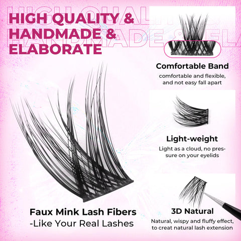 Natural Lash Clusters Kit Wispy Cluster Eyelash Extensions Kit C Curl Lash Extensions Kit Individual Lashes Kit with Lash Bond and Seal Tweezers DIY at Home by GVEFETIEE (C Curl, 10-16mm)