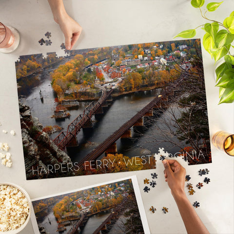 Harpers Ferry, West Virginia, Bird's Eye View (1000 Piece Puzzle, Challenging Jigsaw Puzzle for Adults, Made in USA)