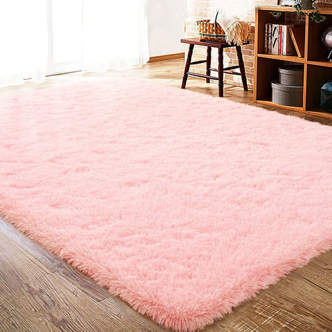 ISEAU Fluffy Rug Carpets Soft Shaggy Area Rug Indoor Floor Rugs for Kids Room Fuzzy Carpet Comfy Cute Nursery Rug Bedside Rug for Boys Girls Bedroom Living Room Home Decor Mat, 4ft x 6ft, Pink