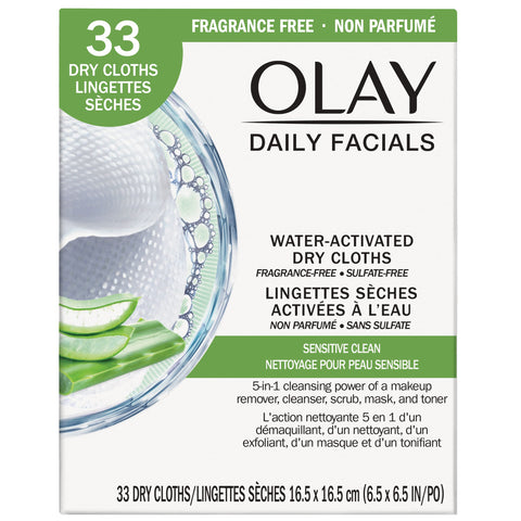 Olay Sensitive 4-In-1 Daily Facial Cloths, 33 Count (Pack Of 2)