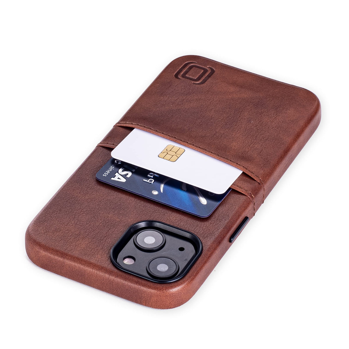 Dockem Wallet Case for iPhone 13 with Built-in Metal Plate for Magnetic Mounting & 2 Credit Card Holder Pockets: Exec M2, Premium Synthetic Leather (6.1" iPhone 13, Brown)