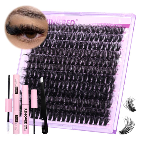 Fluffy Lash Extension Kit Lash Clusters Thick Individual Lashes 10-16mm Eyelashes Extension Kit 50D Wispy Mink Lash Kit Cluster Lashes with Lash Bond and Seal Lash Remover by Winifred