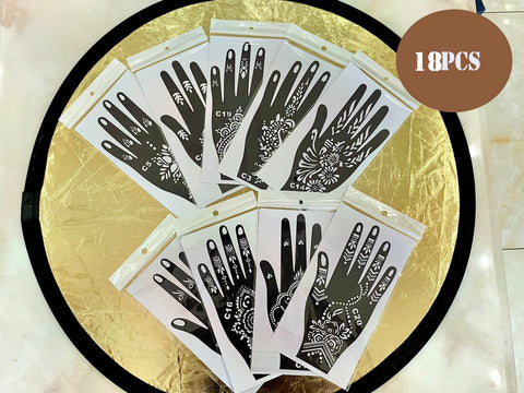 PADOUN 18 Sheets of Henna Stencils for Hands - Indian and Arabian Temporary Tattoo Templates for Hand and Body Art