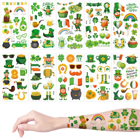 10 Sheets St Patricks Day Temporary Tattoos, Waterproof St Patricks Tattoos Shamrock Tattoo Temporary St Patricks Day Stickers for Kids Party Supplies & Favors