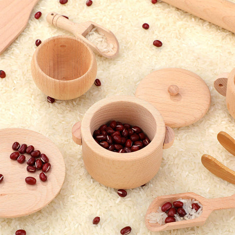 9 Pieces Sensory Bin Tools Montessori Toys Dish Toys Mini Wooden Scoops and Wooden Tongs for Fine Motor Learning