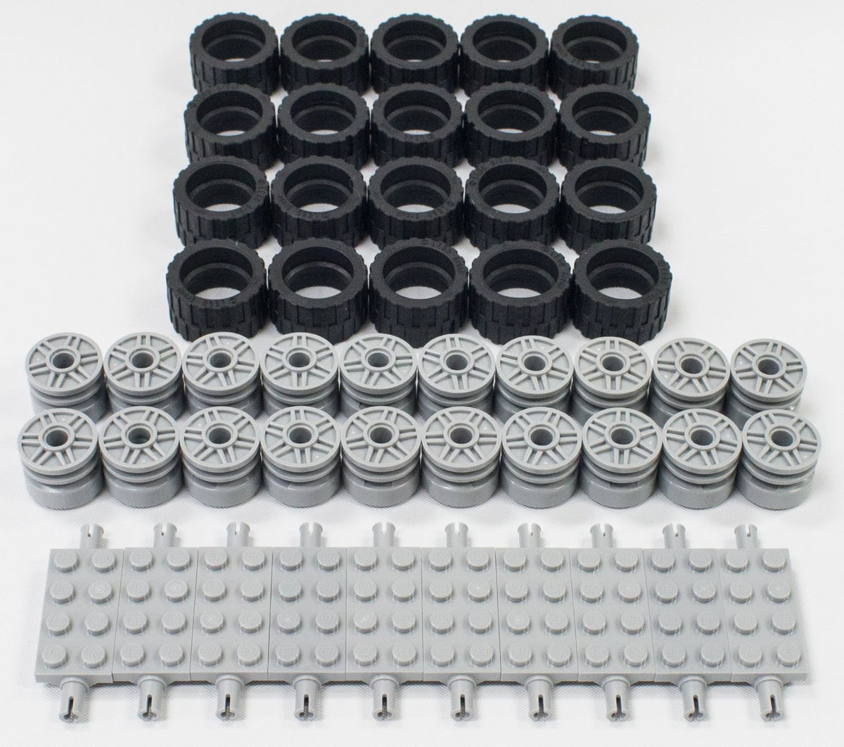 New Lego 24 X 14 Tire, Wheel and Technic Plate Axles Bulk Lot - 50 Pieces Total