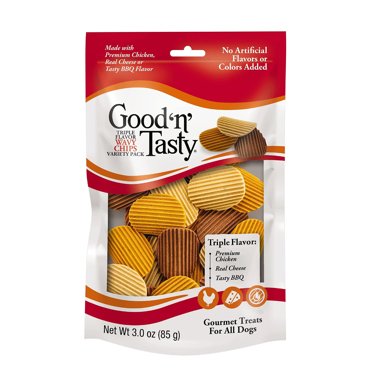 Good'n'Fun Good ÃƒÆ’Ã†â€™Ãƒâ€šÃ‚Â¢ÃƒÆ’Ã‚Â¢ÃƒÂ¢Ã¢â€šÂ¬Ã…Â¡Ãƒâ€šÃ‚Â¬ÃƒÆ’Ã¢â‚¬Â¹Ãƒâ€¦Ã¢â‚¬Å“NÃƒÆ’Ã†â€™Ãƒâ€šÃ‚Â¢ÃƒÆ’Ã‚Â¢ÃƒÂ¢Ã¢â€šÂ¬Ã…Â¡Ãƒâ€šÃ‚Â¬ÃƒÆ’Ã‚Â¢ÃƒÂ¢Ã¢â€šÂ¬Ã…Â¾Ãƒâ€šÃ‚Â¢ Tasty Triple Flavor Wavy Chips, 3 Oz, Treats for Dogs