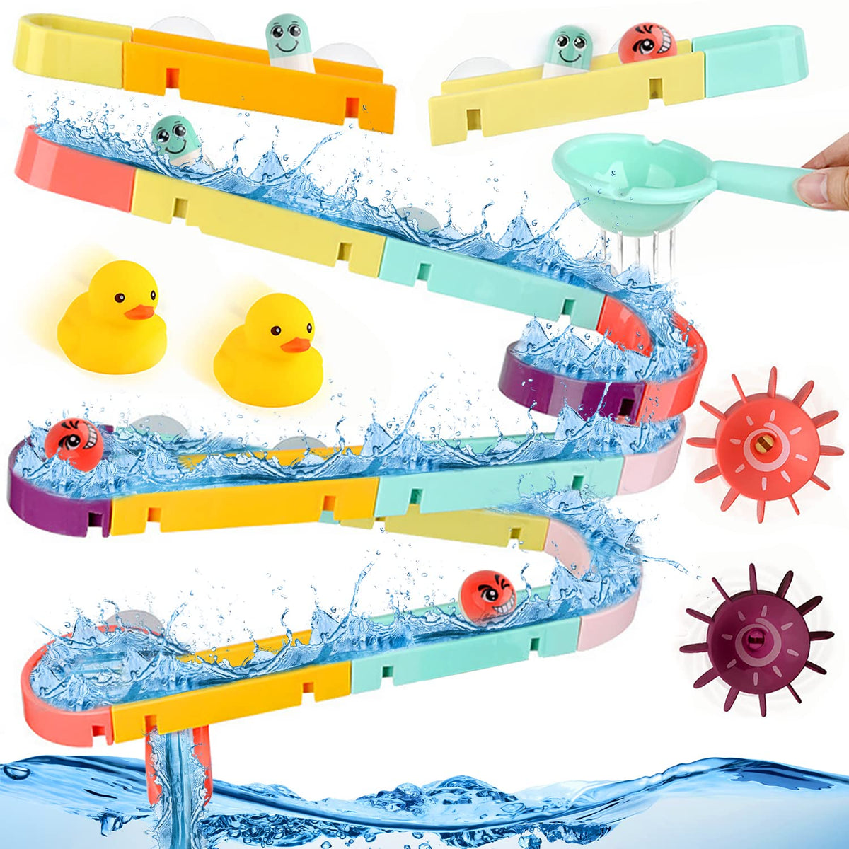 Bath Toys - Bath Slide Toy 44Pcs Duck Track Game Water Toys Kids Bath Toy for 3 4 5+Years Olds